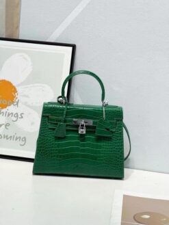 Hermes Blanc Crocodile Niloticus Green Encrusted Birkin Bag With OG Box & Dust Bag(1028 Green)