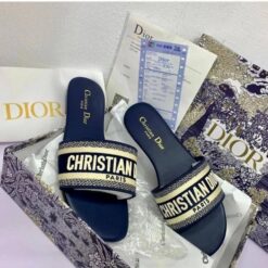 Christian Dior Black Dway Slide With OG Box & Carry Bag (Navy 746)